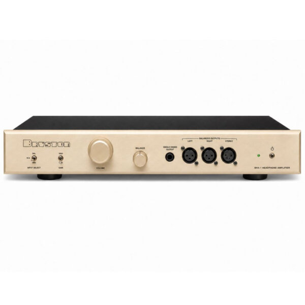 Bryston BHA-1 Headphone Amplifier u ekskluzivnoj champagne završnoj obradi s balansiranim priključcima i kontrolom glasnoće.