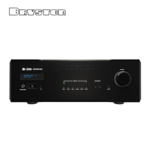 Bryston Bi-200 integrirano pojačalo crne boje s digitalno kontroliranim analognim volumenom i balansiranim XLR ulazima.