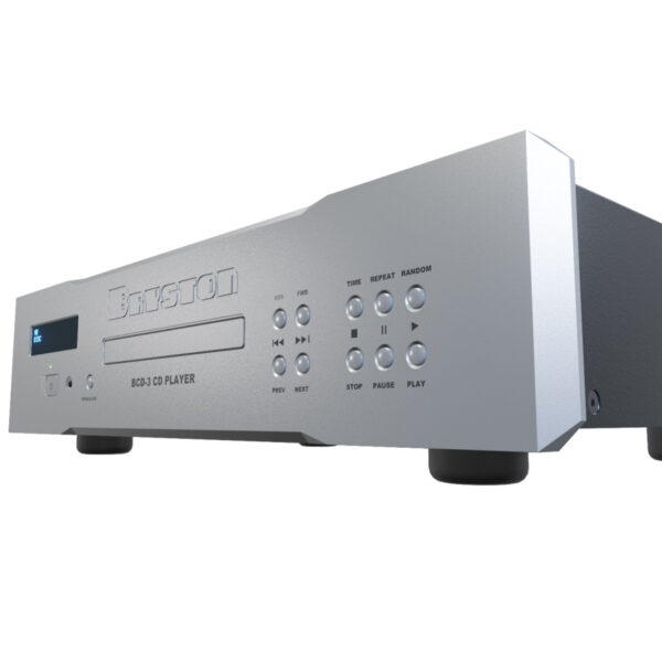 Bryston BCD-3 CD Player u srebrnoj završnoj obradi s aluminijskim kućištem i preciznim transportnim mehanizmom.