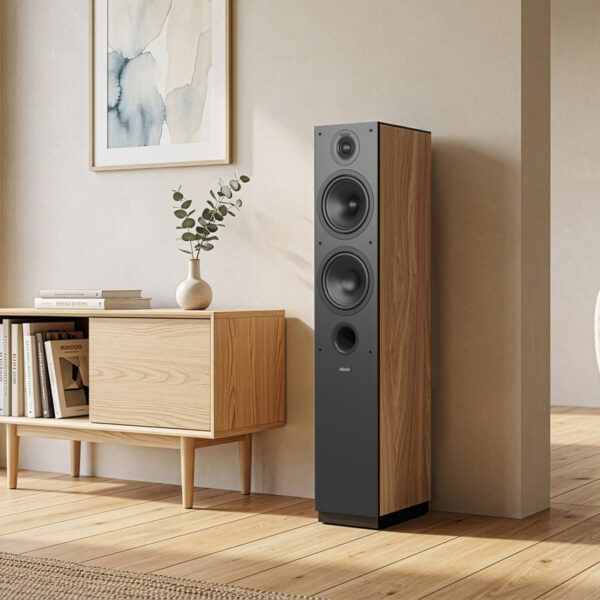 Indiana Line Nota 5 Light Oak zvučnik | Audio Dream Indiana Line Nota 5 Light Oak samostojeći zvučnik s prednjim bas-refleks otvorom u modernom interijeru.